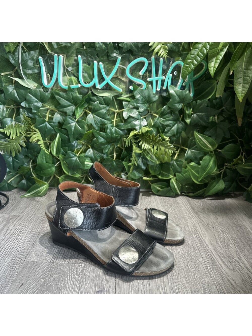 Taos Sandals Carousel 2 Black Patent Leather Wedge Ankle Strap Sz 37 US 6-6.5
